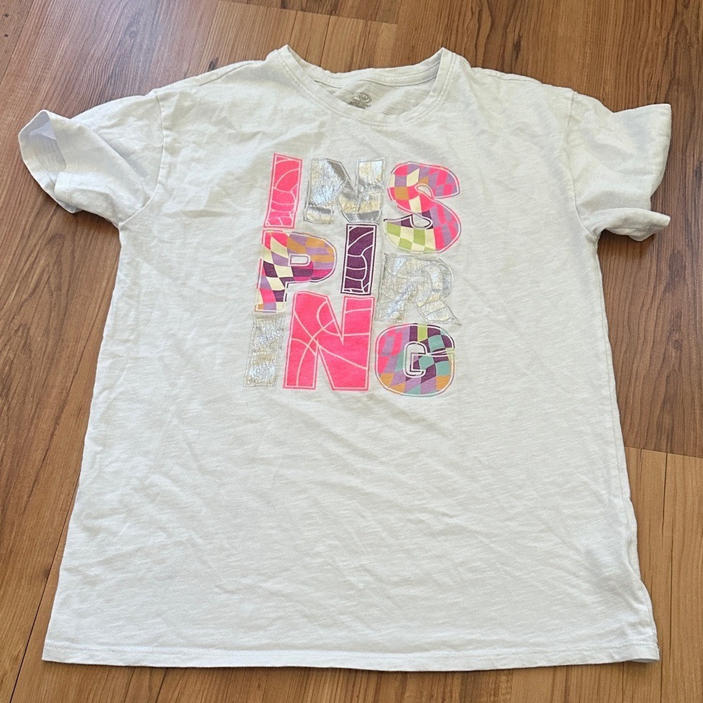 Athletic Works Girls White Graphic T-Shirt "Let's‎ Go" Multicolor Size XL 14/16